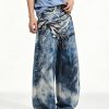 14032 Men's 14.2 OZ 3D Digital Printing Barrel Cut Curve-leg Jeans