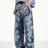14032 Men's 14.2 OZ 3D Digital Printing Barrel Cut Curve-leg Jeans