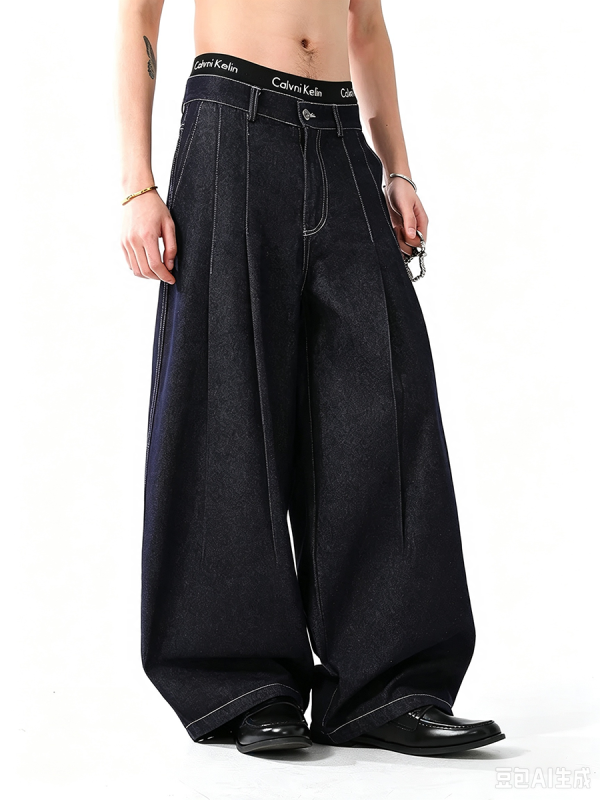 3066 Men's 10.8 OZ Baggy Raw Dark Indigo Denim Pleated Balloon Jeans