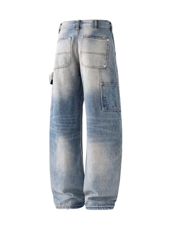 JK9683-1  Men's 14.8 OZ Cargo Raw Hem Loose Straight Carpenter Jeans