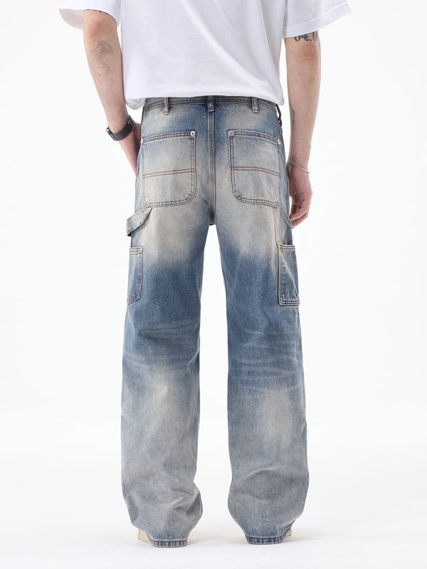 JK9683-1  Men's 14.8 OZ Cargo Raw Hem Loose Straight Carpenter Jeans
