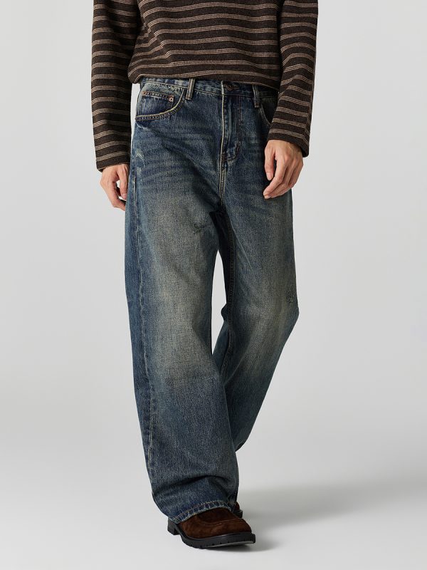 1790220829233135.jpg DL3100 Men's 13.2 OZ Distressed Vintage Wash Bootcut Jeans
