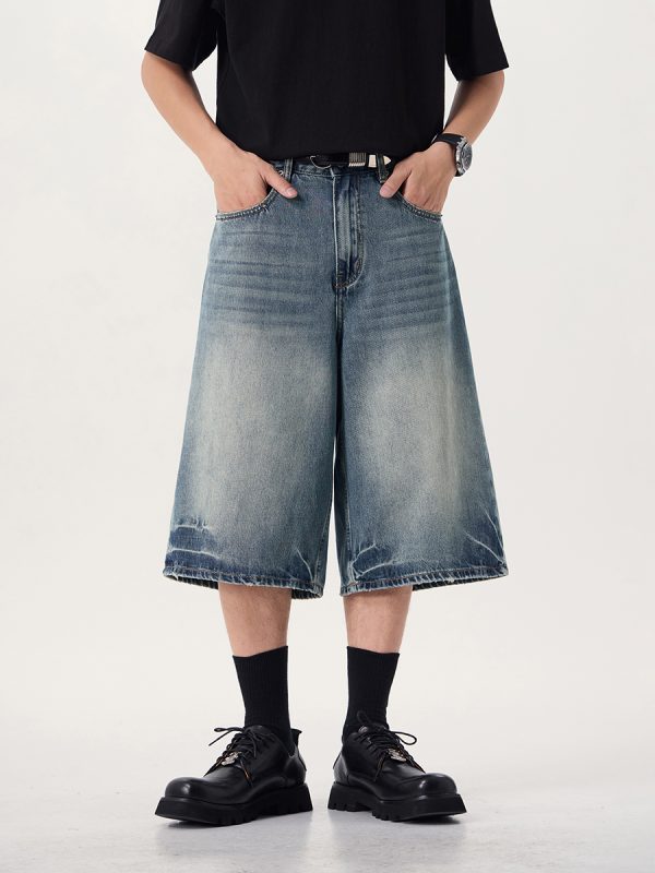 7033  Men's 11.8 OZ Baggy Wide Leg 7/10 Length Denim Capris Jeans