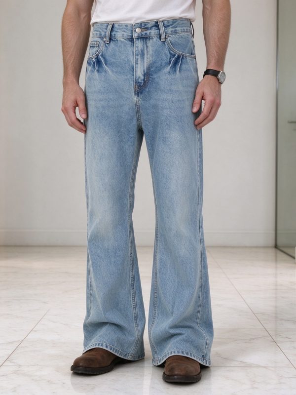 T-GJ019  Men's 13.5 OZ High Rise Light Stone Wash Flare Jeans