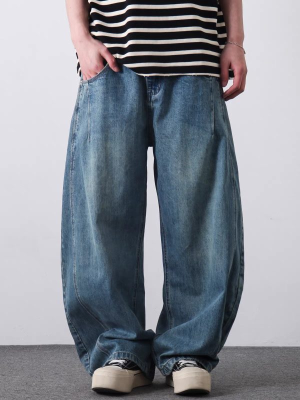 PL2268  Men's 12.8 OZ Vintage Light Wash Baggy Balloon Jeans