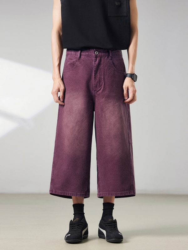 721  Men's Dyed Back‑half Elastic Waistband 8/10 Length Cropped Jeans