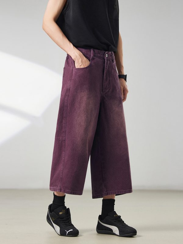 721  Men's Dyed Back‑half Elastic Waistband 8/10 Length Cropped Jeans