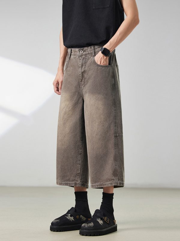 721  Men's Dyed Back‑half Elastic Waistband 8/10 Length Cropped Jeans
