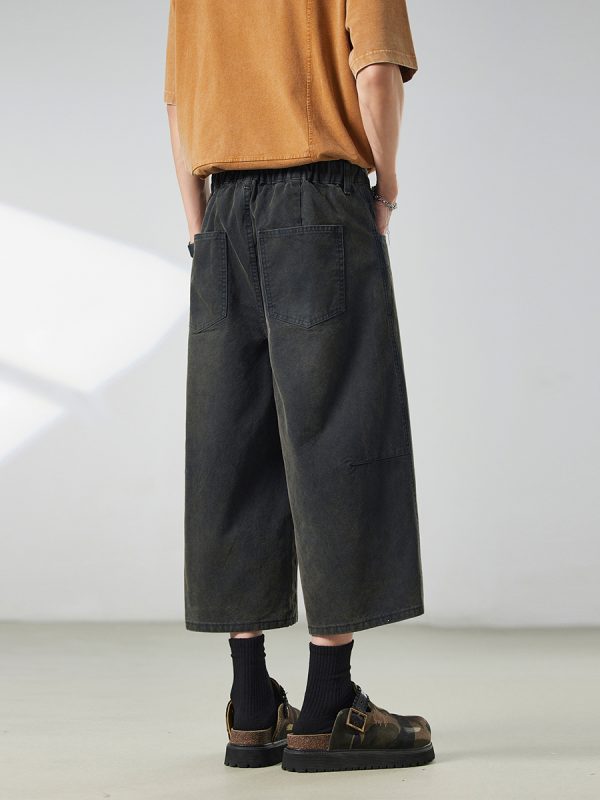 721  Men's Dyed Back‑half Elastic Waistband 8/10 Length Cropped Jeans