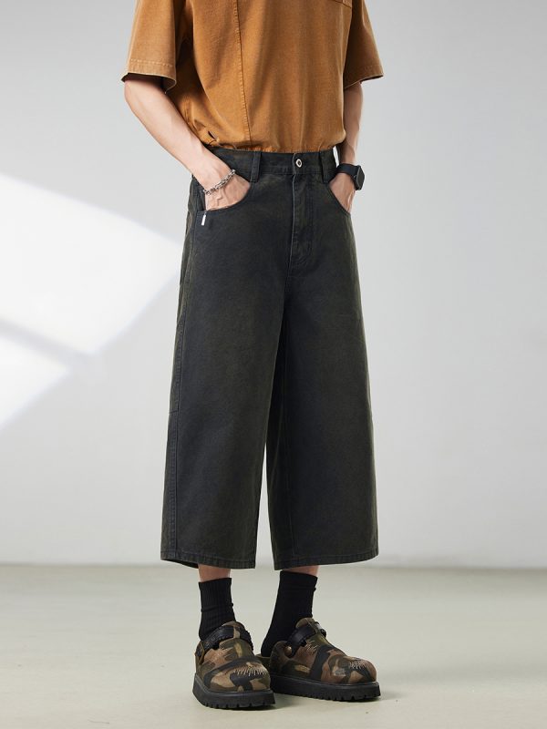 721  Men's Dyed Back‑half Elastic Waistband 8/10 Length Cropped Jeans