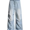 E6697  Men's 10.8 OZ Laser Etching Elastic Waist Baggy Parachute Denim Jeans