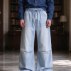 E6697  Men's 10.8 OZ Laser Etching Elastic Waist Baggy Parachute Denim Jeans